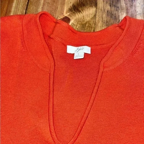 J. Jill v neck orange, long sleeve, pullover, sweater w  sleeve slits - Picture 7 of 7